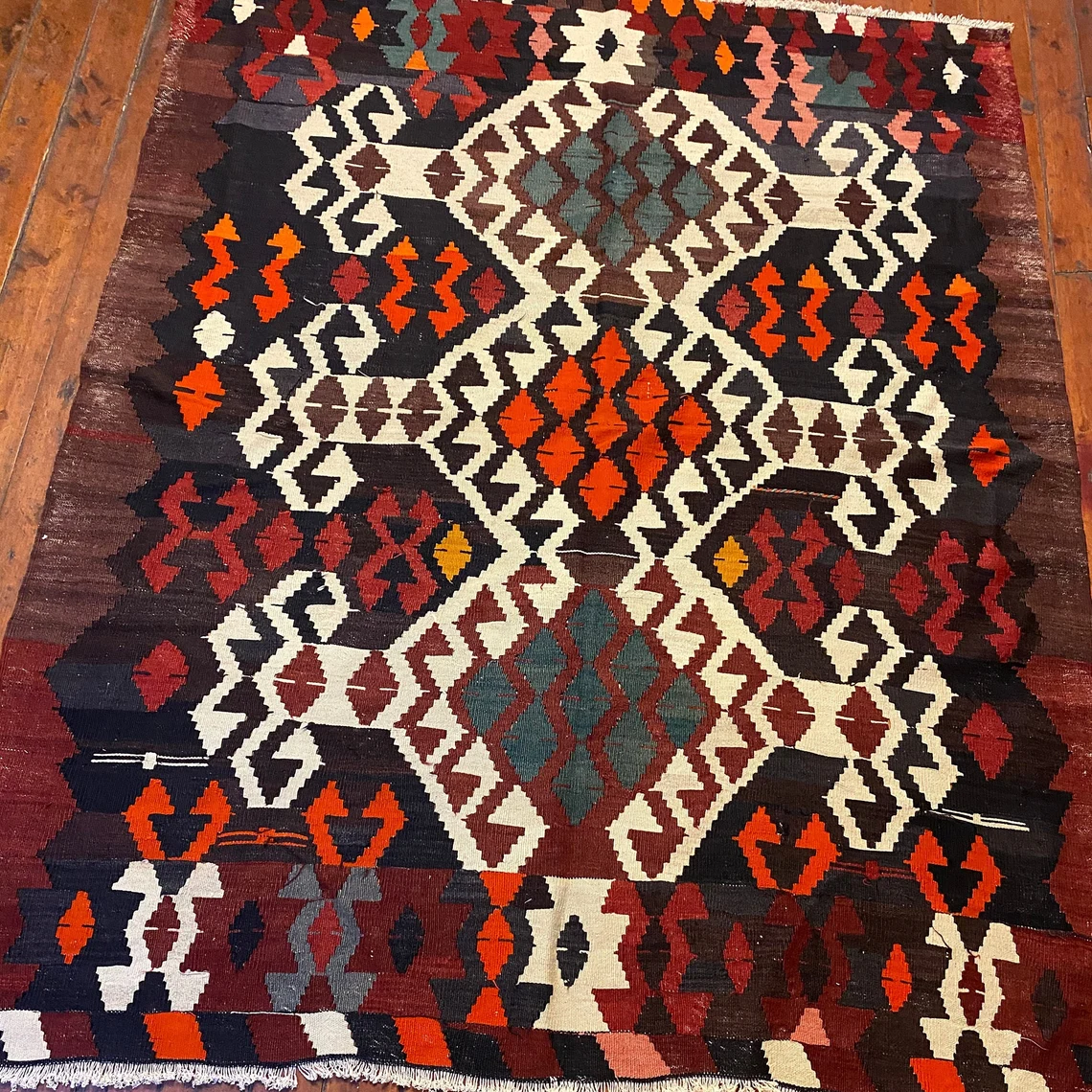 Vintage Red Turkish Dining Room Rug - Perfect Gift for Her - Old Kilim